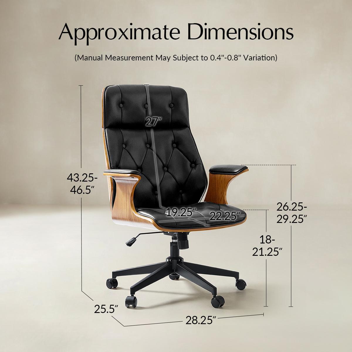 Brigida Curved Wood Back Genuine Leather Office Chair-HULALA HOME