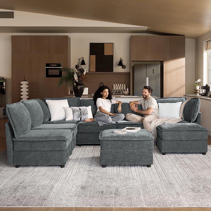 Harmetrix 8-Seater Soft Sectional Couch with Storage - HULALA HOME