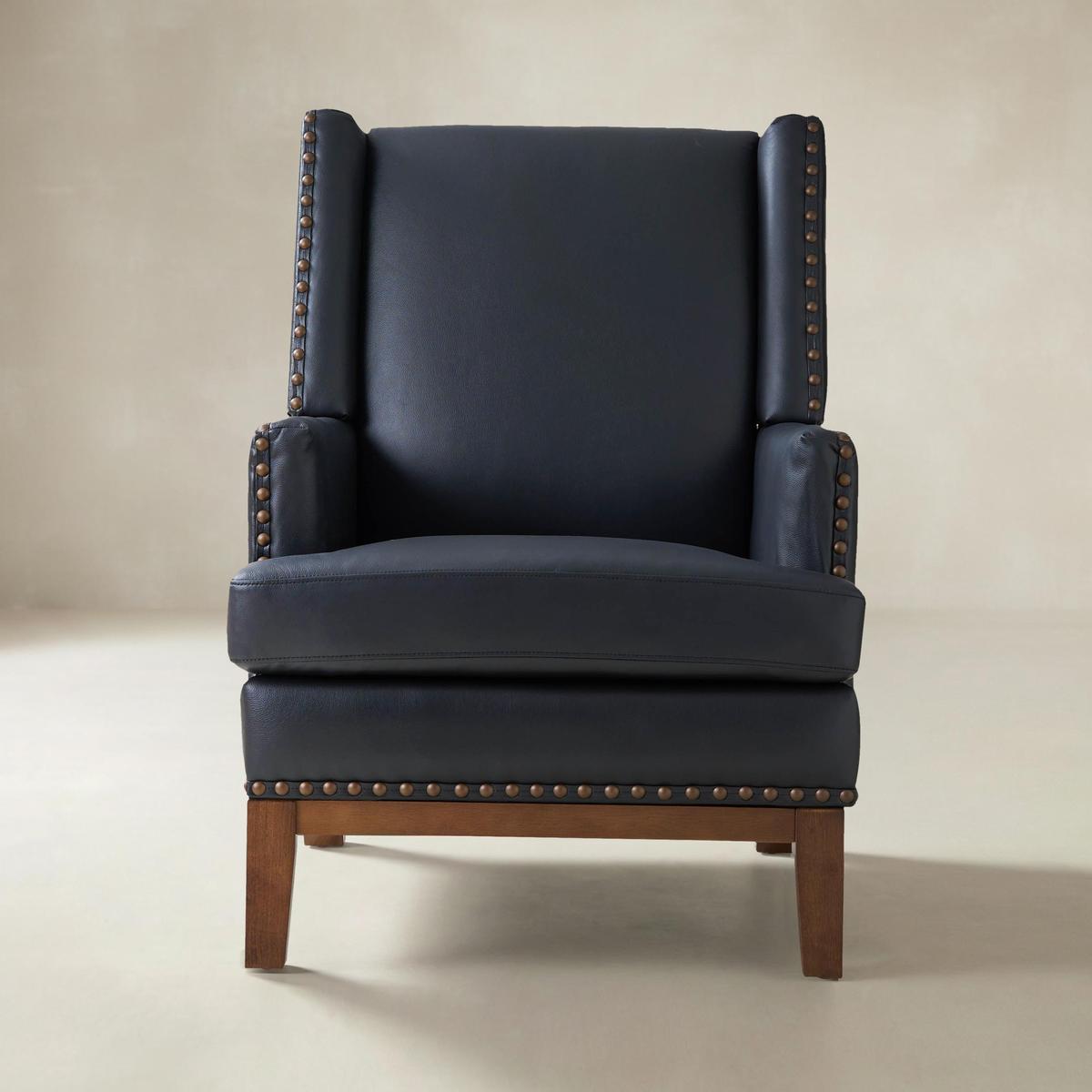 Genuine Leather Mid-Century Modern Accent Chair