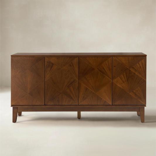 Marcos 60" Wide Mid-century Geometric Patterns Sideboard with Solid Wood Legs