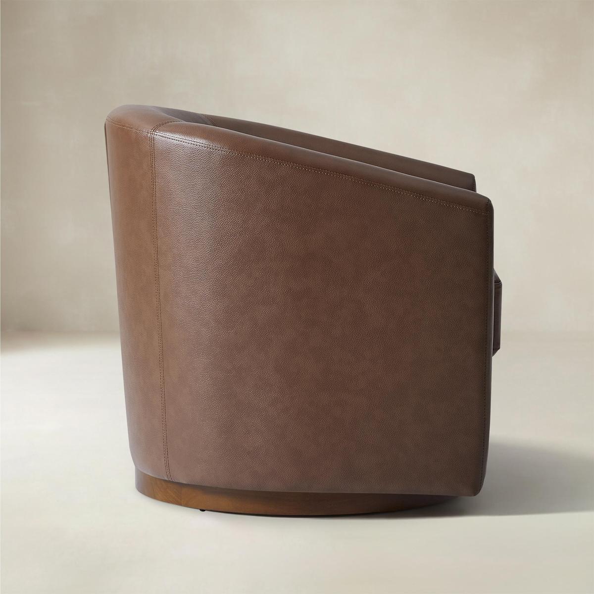 Cathy Geniun Leather Modern Swivel Barrel Chair With Solid Wood