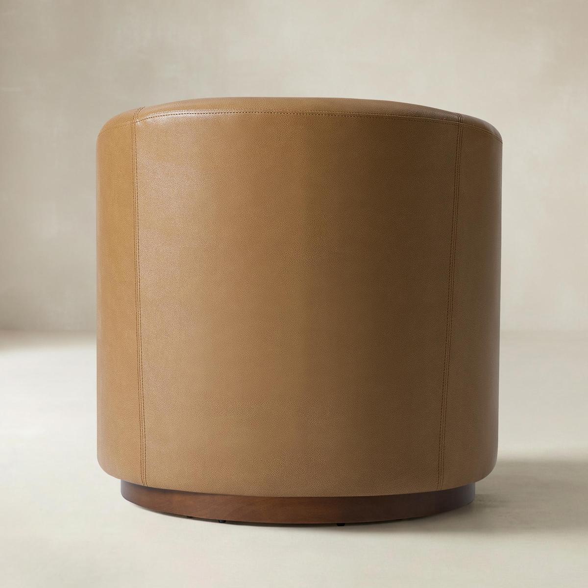 Cathy Geniun Leather Modern Swivel Barrel Chair With Solid Wood
