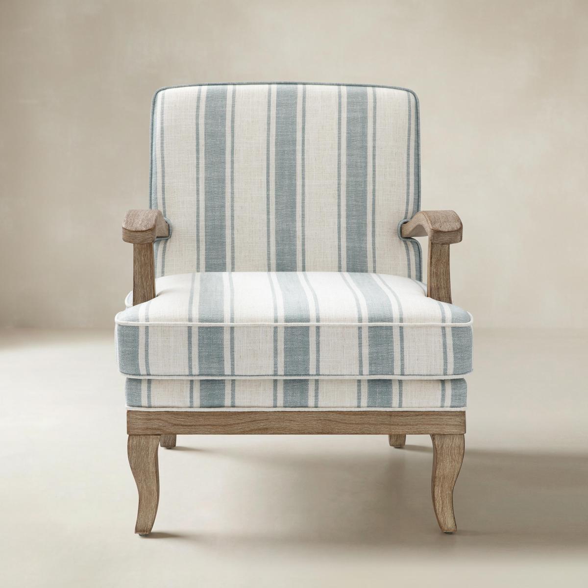 Randolph Romantic Upholstered Stripes Armchair with Solid Wood Armrests