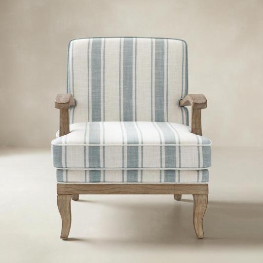 Randolph Romantic Upholstered Stripes Armchair with Solid Wood Armrests