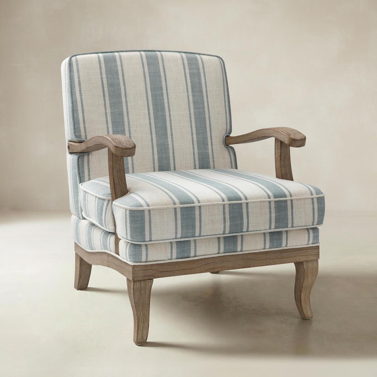 Randolph Romantic Upholstered Stripes Armchair with Solid Wood Armrests
