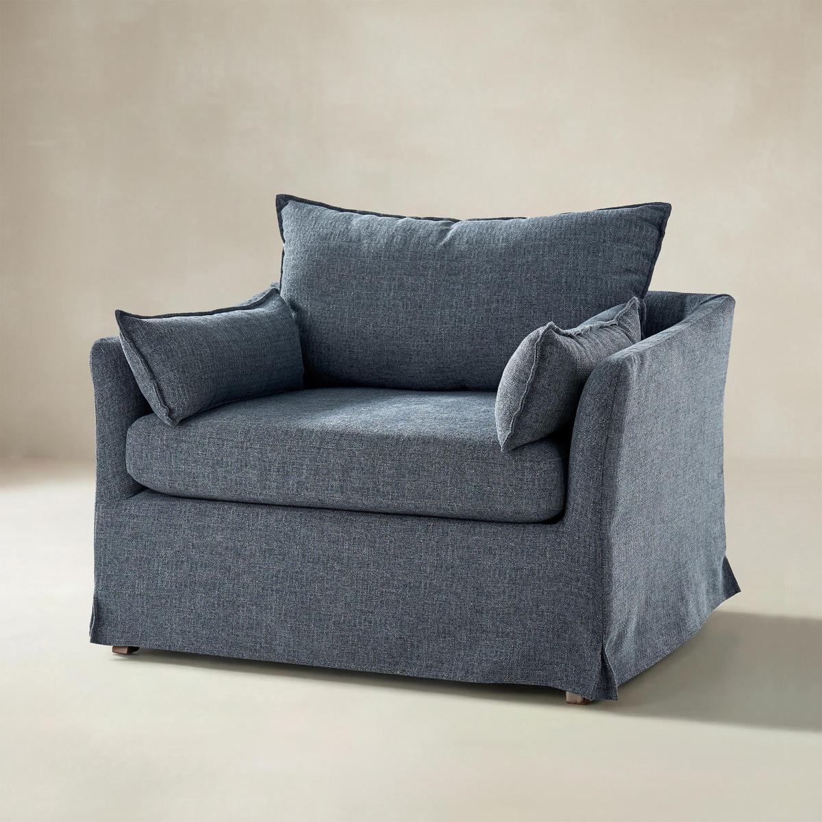 Miles Slipcovered Armchair with Large Ottoman