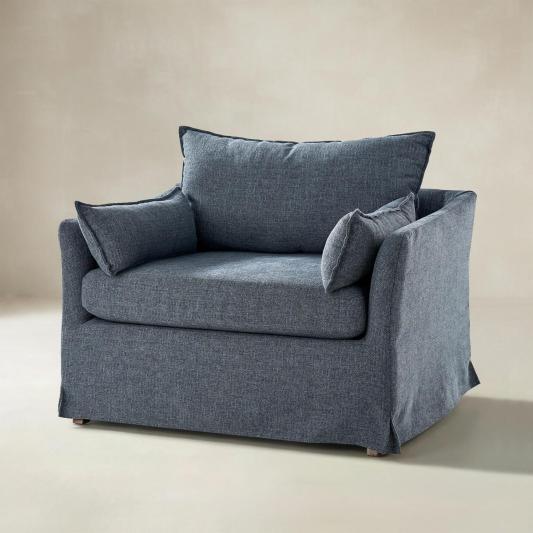 Miles Slipcovered Armchair with Large Ottoman
