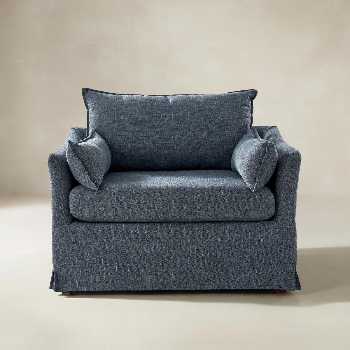 Miles Slipcovered Armchair with Large Ottoman