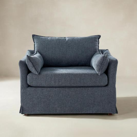 Miles Slipcovered Armchair with Large Ottoman