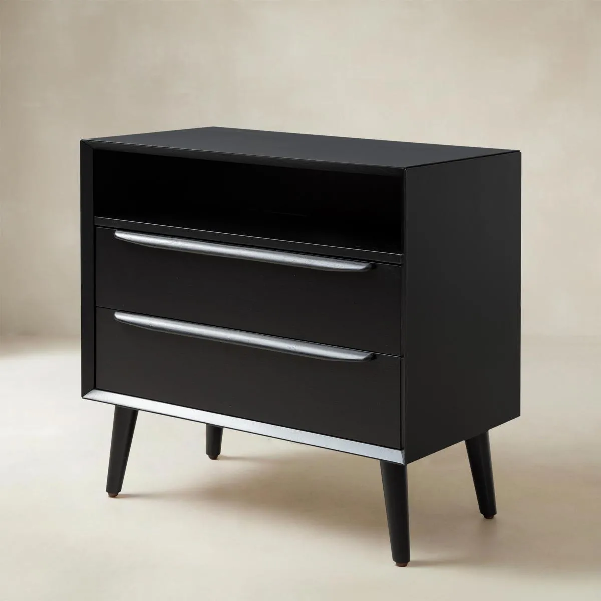 Lilian 2 - Drawer Mid Century End Table with Built-in Outlets