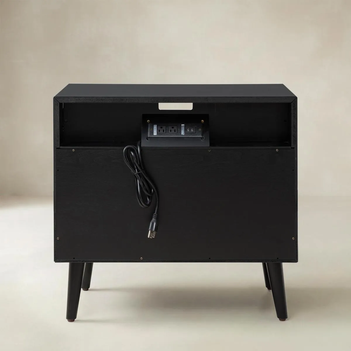 Lilian 2 - Drawer Mid Century End Table with Built-in Outlets
