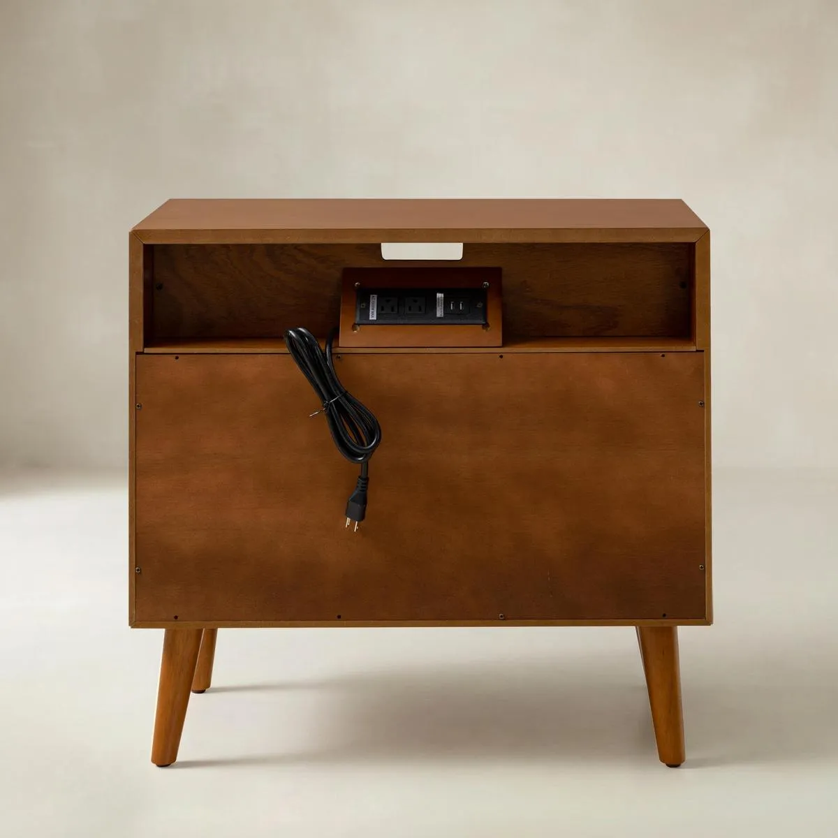 Lilian 2 - Drawer Mid Century End Table with Built-in Outlets