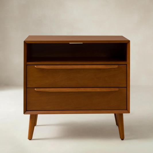 Lilian 2 - Drawer Mid Century End Table with Built-in Outlets(Optional Types)