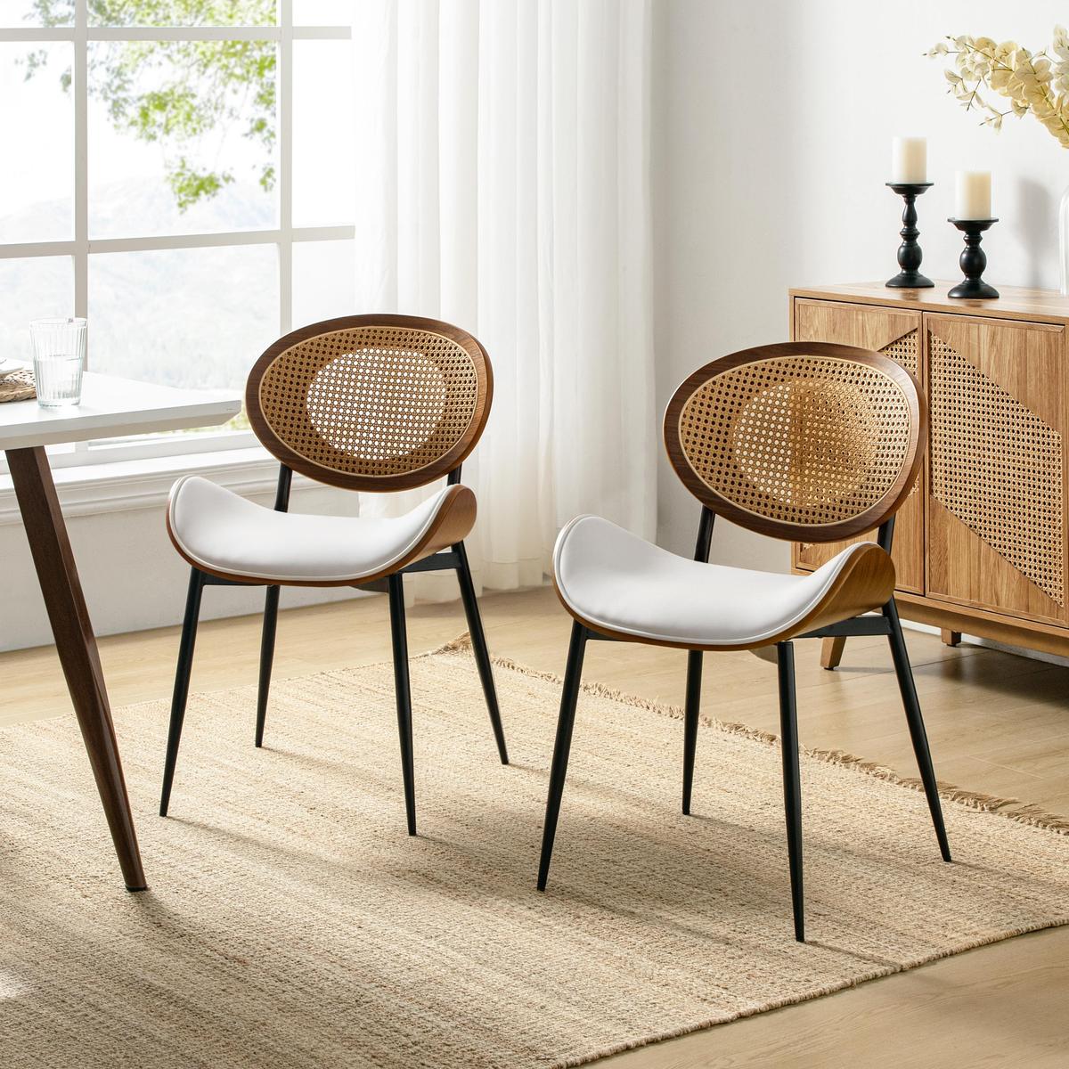 Curved Wood Backrest leather Dining Chair