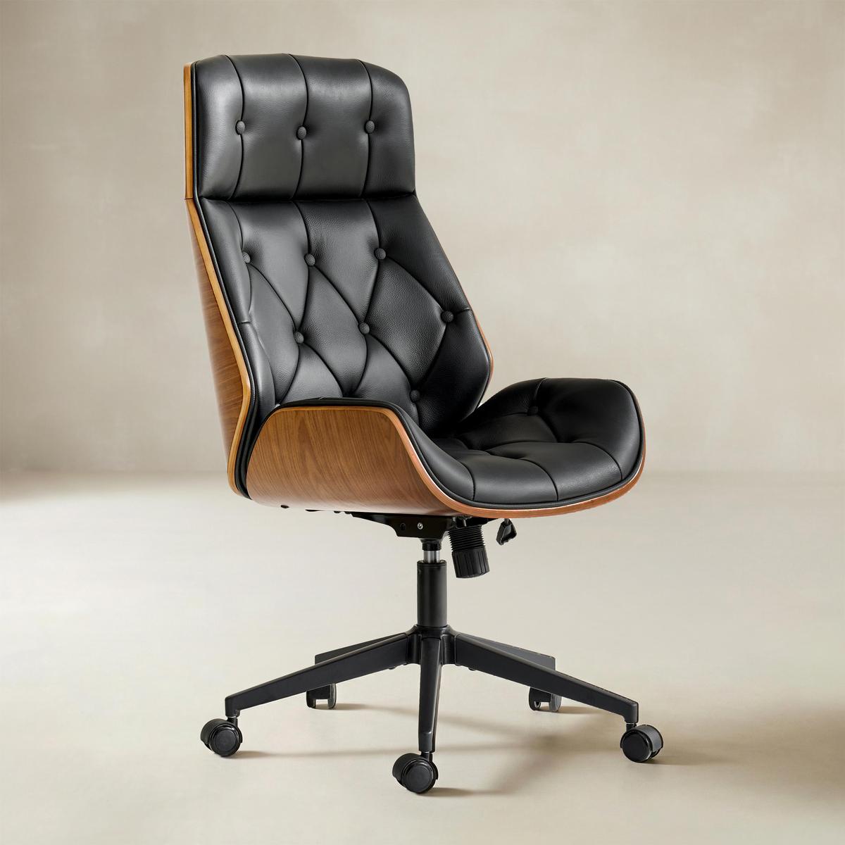 Linzy Adjustable Swivel Chair with Bentwood & Leather-HULALA HOME