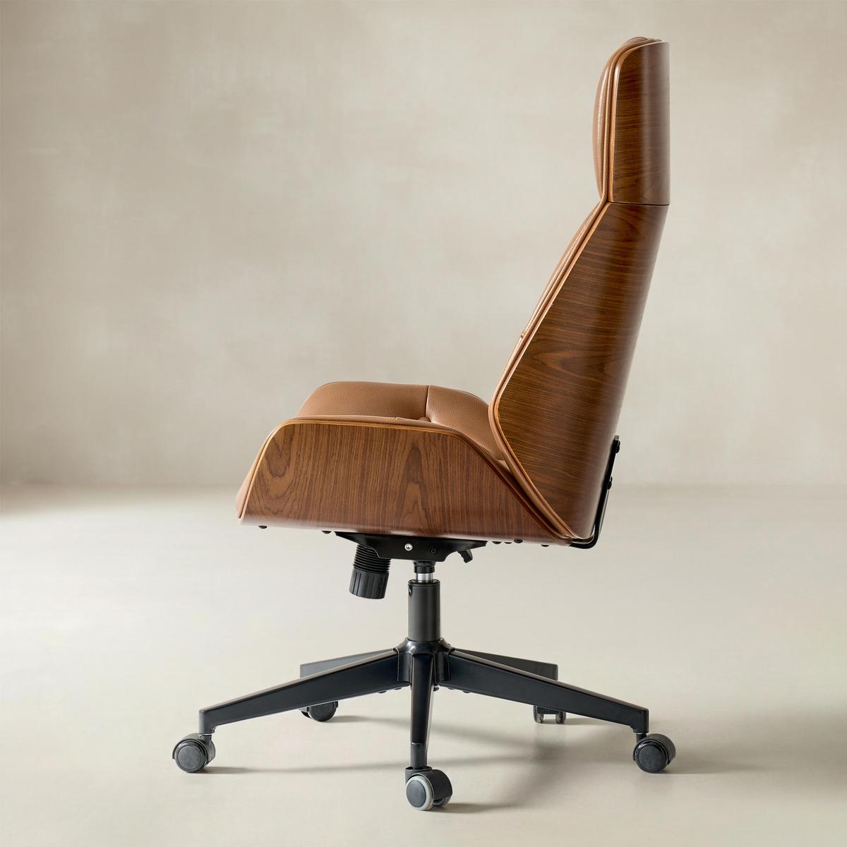 Linzy Adjustable Swivel Chair with Bentwood & Leather-HULALA HOME