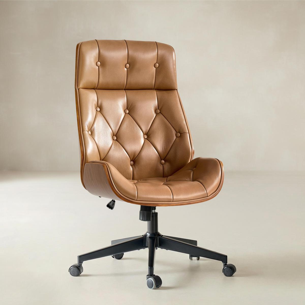 Linzy Adjustable Swivel Chair with Bentwood & Leather-HULALA HOME