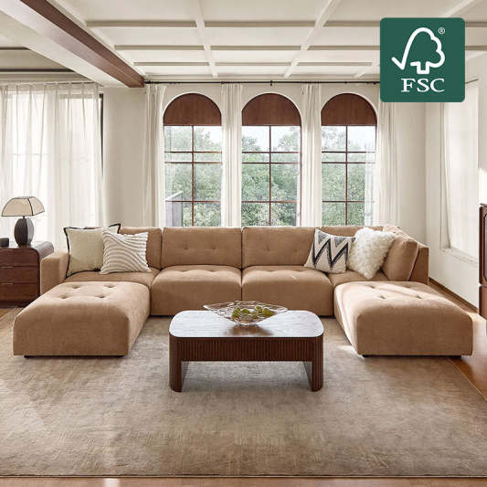 Memosa Deep-Seat Modular Sectional Sofa with Memory Foam Cushions in Camel– Modern Living Room Furniture