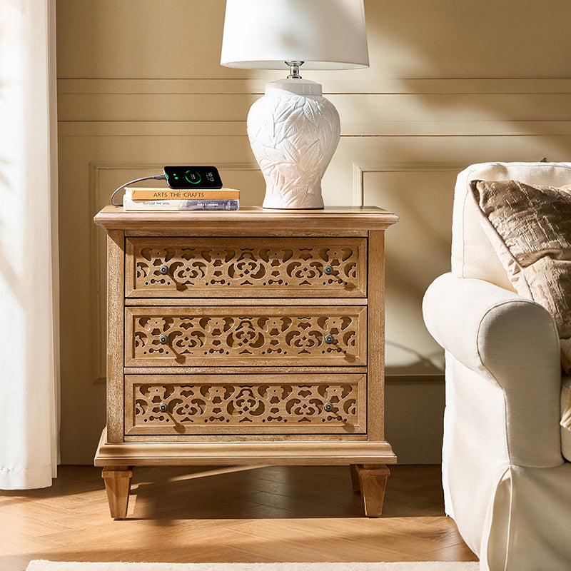 Colombo 3-Drawer End Table with Built-In Outlets - HULALA HOME