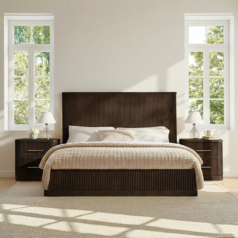 Verral 3-Piece Modern Fluted Solid Wood Bedroom Bundle with Oak Texture