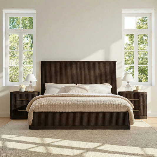 Verral 3-Piece Modern Fluted Solid Wood Bedroom Bundle with Oak Texture