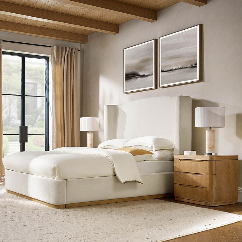 Ravona Modern 3-Piece Bedroom Bundle with Wingback Bed & Nightstands