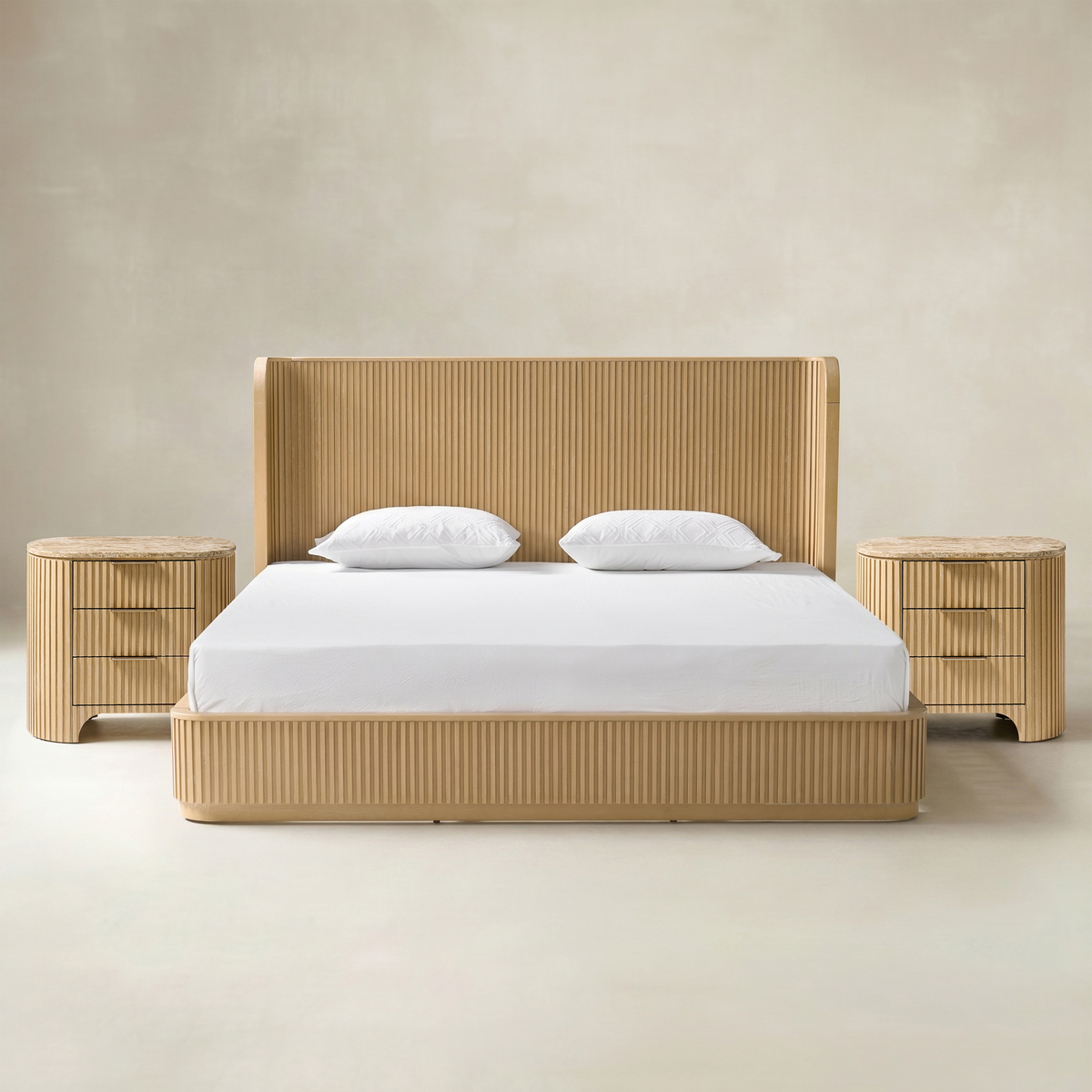 Arcua Fluted Marble 3-Piece Bedroom Set