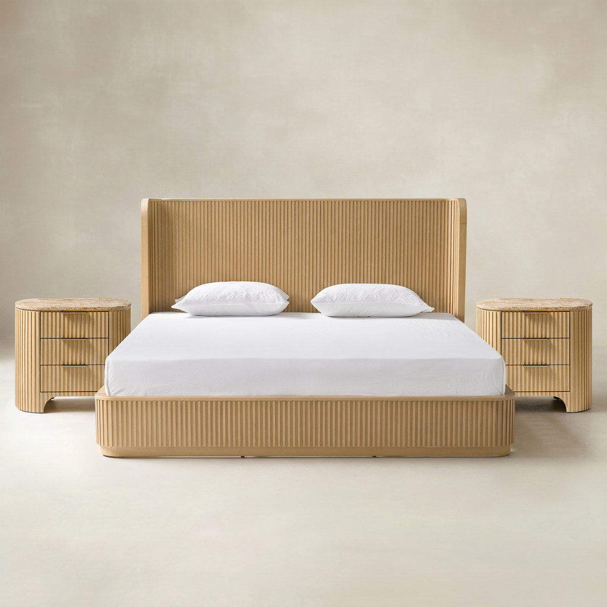 Arcua Fluted Marble 3-Piece Bedroom Set