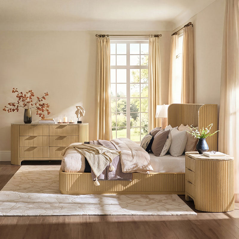 Arcua Fluted Marble 4-Piece Bedroom Bundle with 6-Drawer Dresser