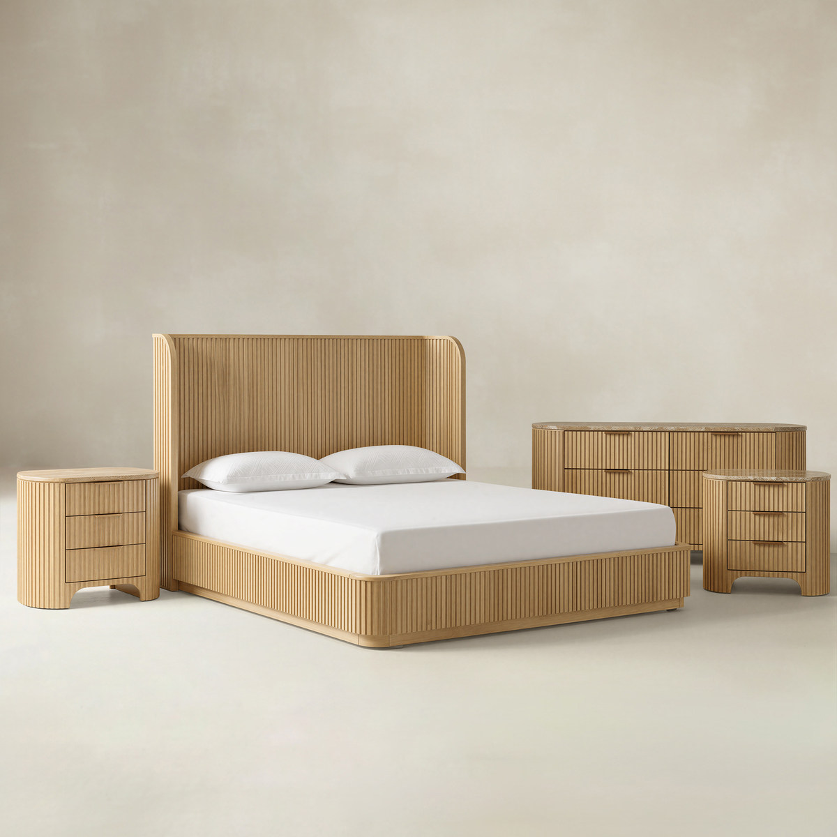 Arcua Fluted Marble 4-Piece Bedroom Set
