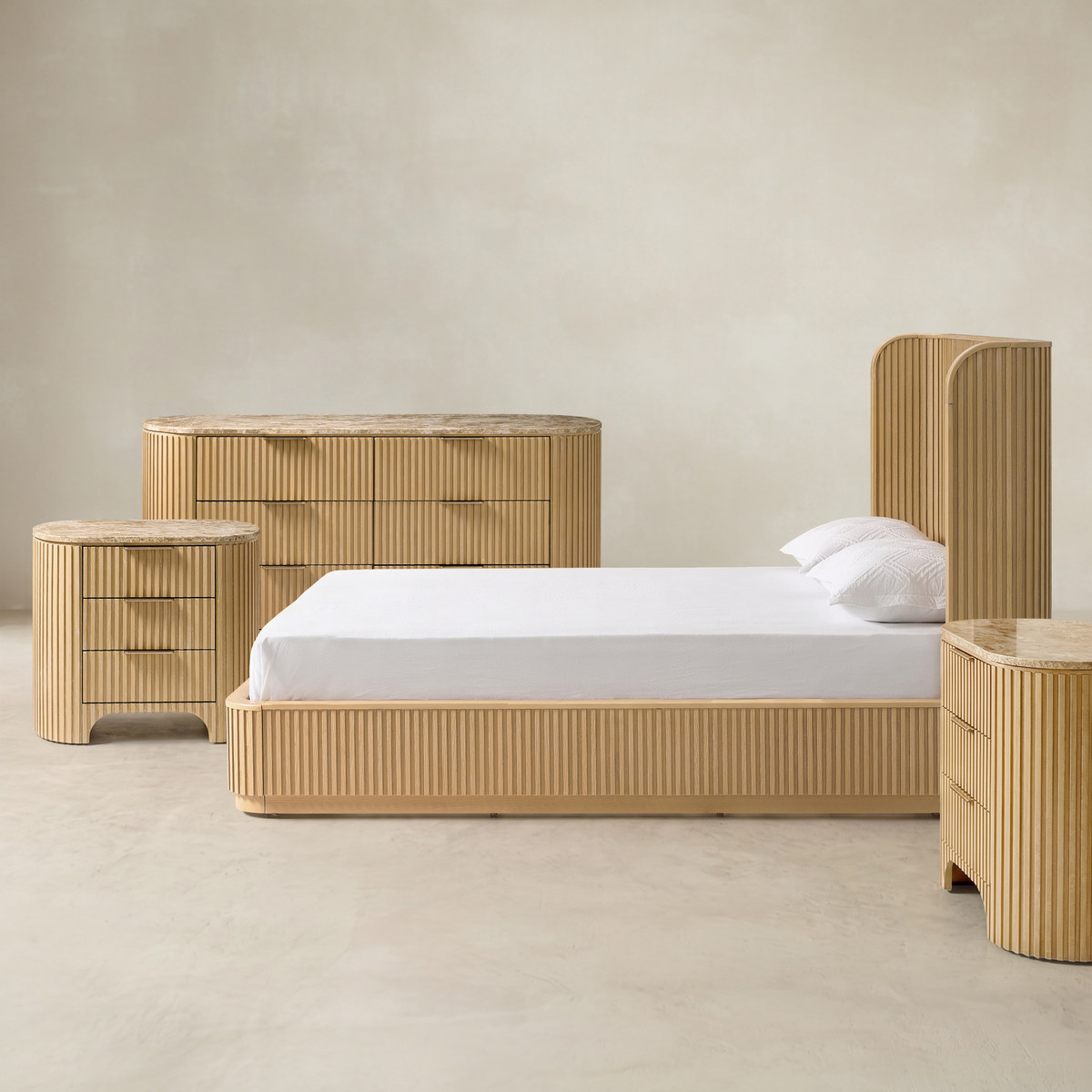 Arcua Fluted Marble 4-Piece Bedroom Set