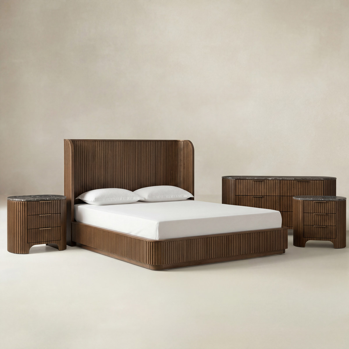 Arcua Fluted Marble 4-Piece Bedroom Set