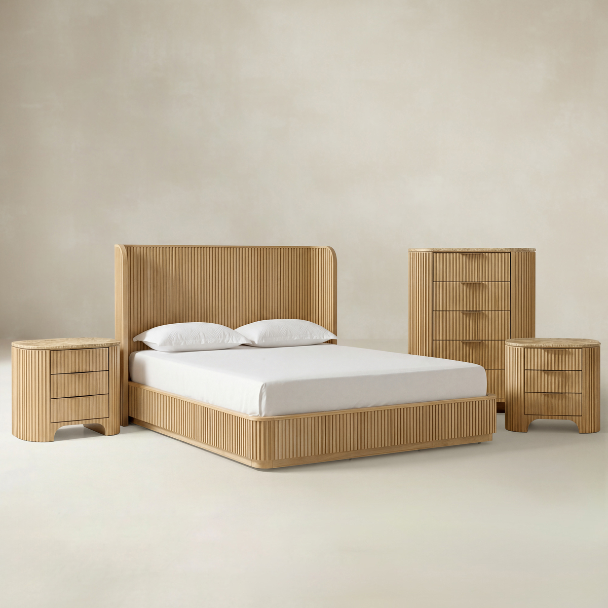 Arcua Fluted Marble 4-Piece Bedroom Set
