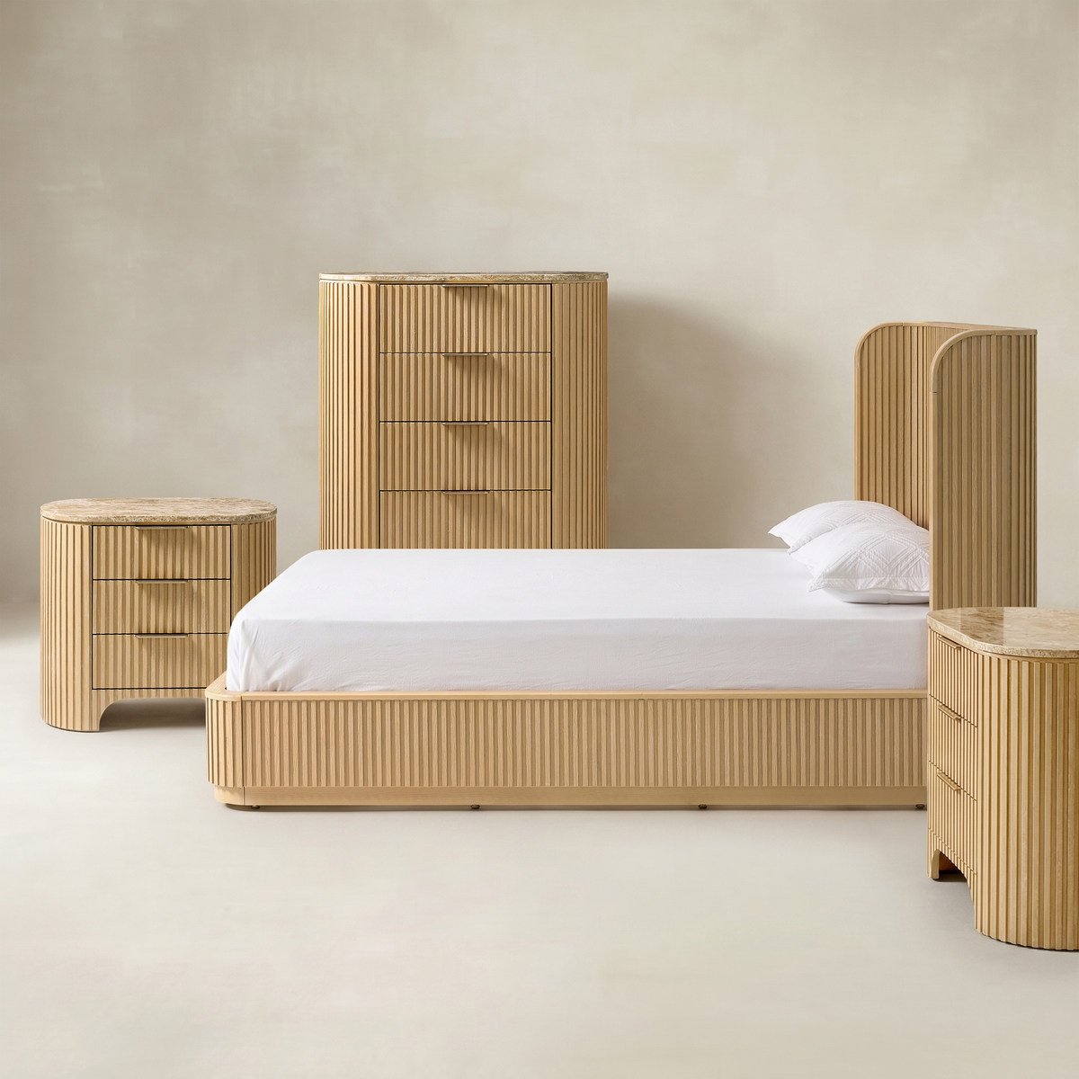 Arcua Fluted Marble 4-Piece Bedroom Set