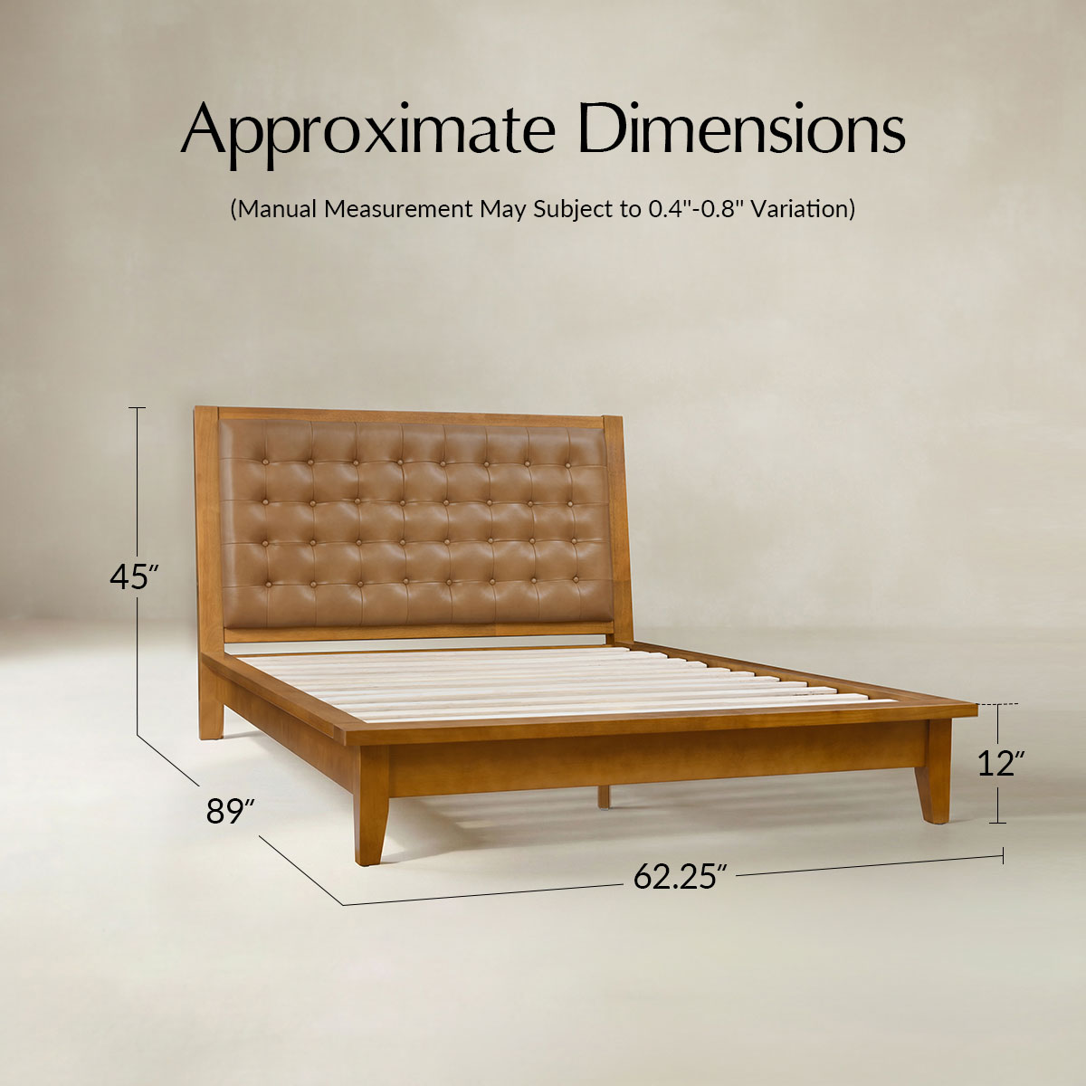 Herme Genuine Leather Solid Wood Platform Bed with Charging Ports