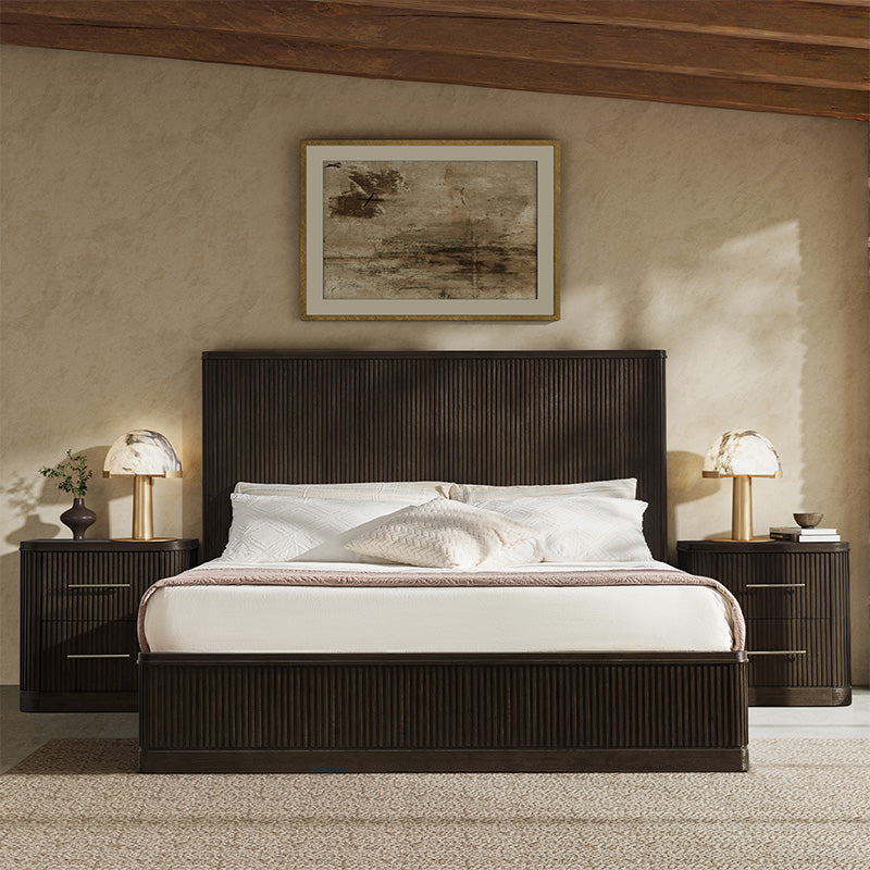 Verral Modern Solid Wood Fluted Bed with Oak Texture