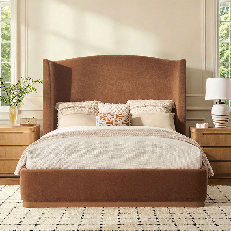 Ravona Modern Upholstered wingback Bed in Chenille