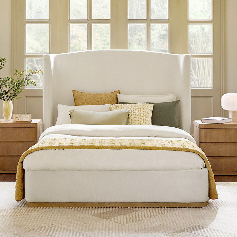 Ravona Modern Upholstered wingback Bed in Chenille