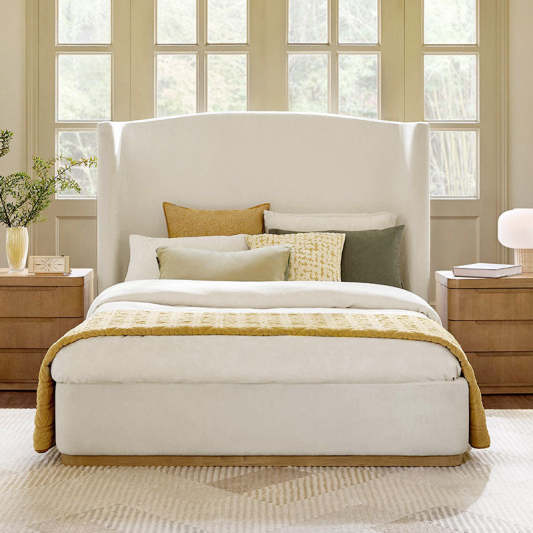 Ravona Modern Upholstered wingback Bed in Chenille