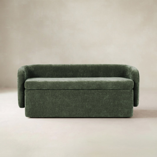Modern Chenille Storage Bench with Wraparound Backres
