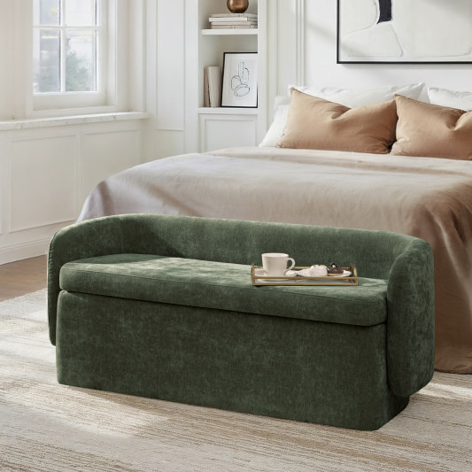Modern Chenille Storage Bench with Wraparound Backres