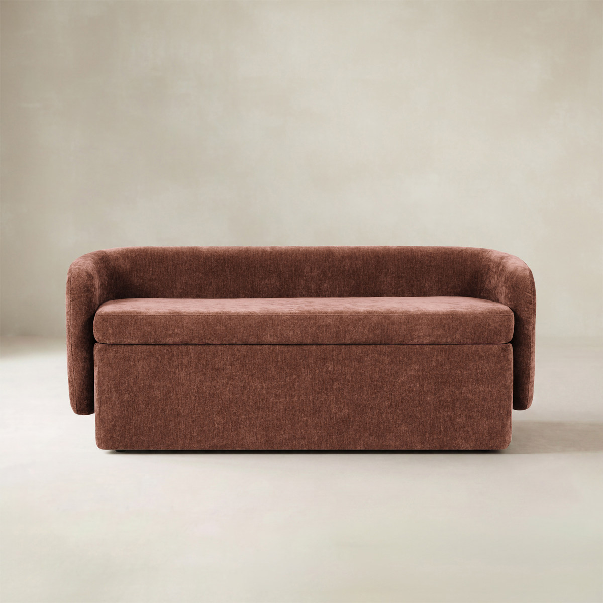 Modern Chenille Storage Bench with Wraparound Backres