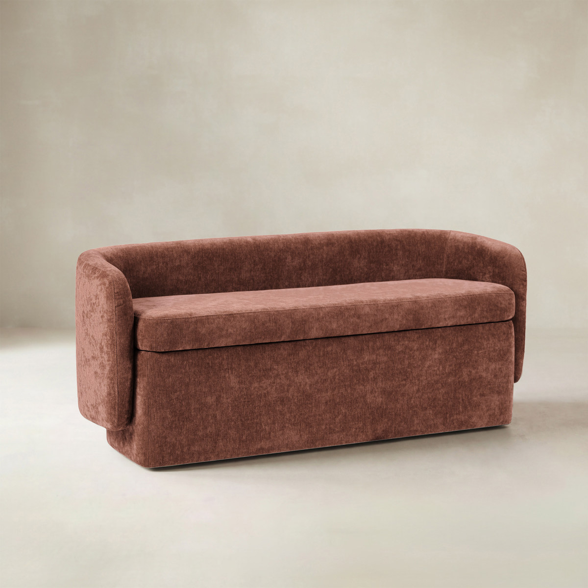 Modern Chenille Storage Bench with Wraparound Backres