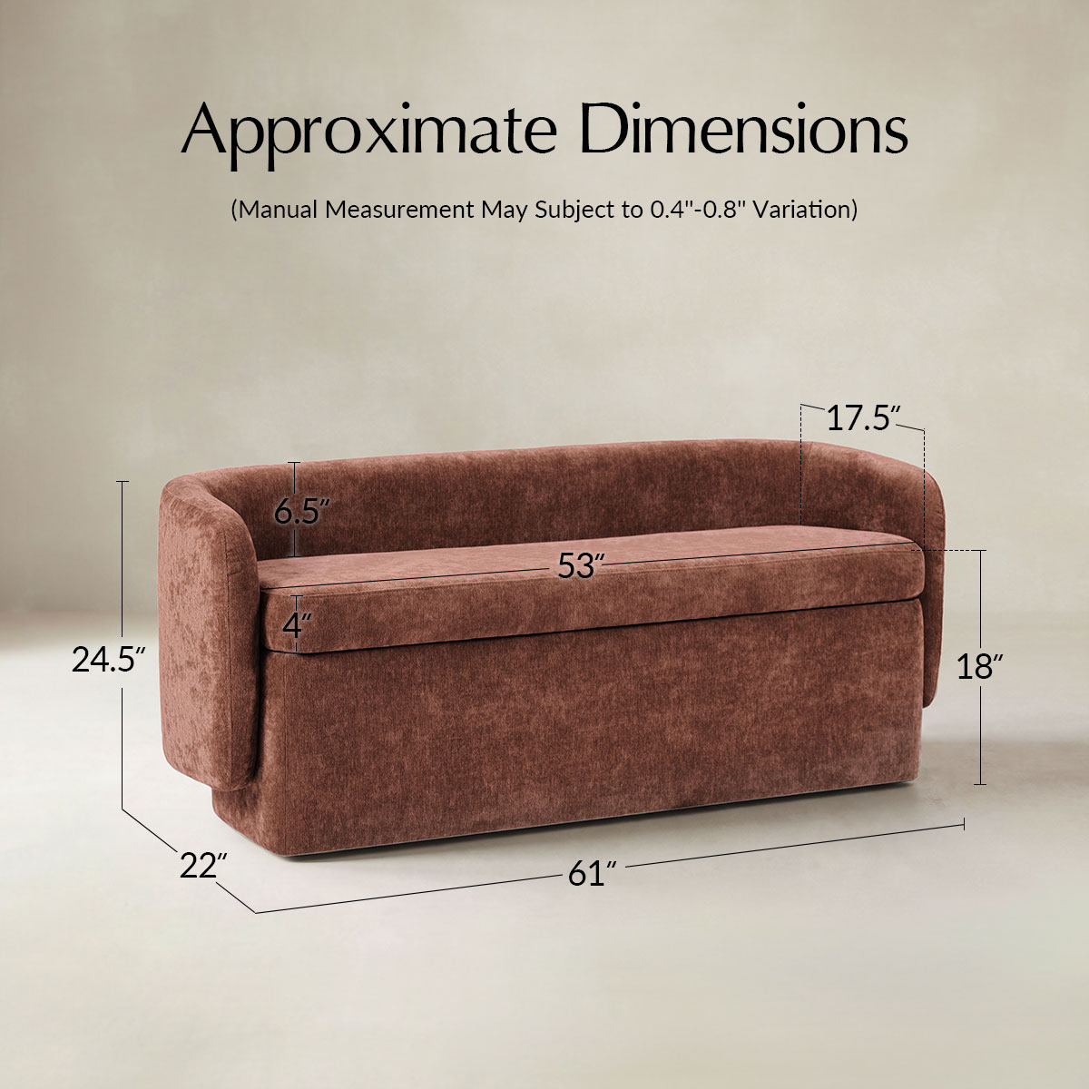 Modern Chenille Storage Bench with Wraparound Backres