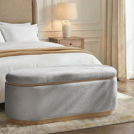 Modern Chenille Storage Bench with Hidden Seat Storage - HULALA HOME