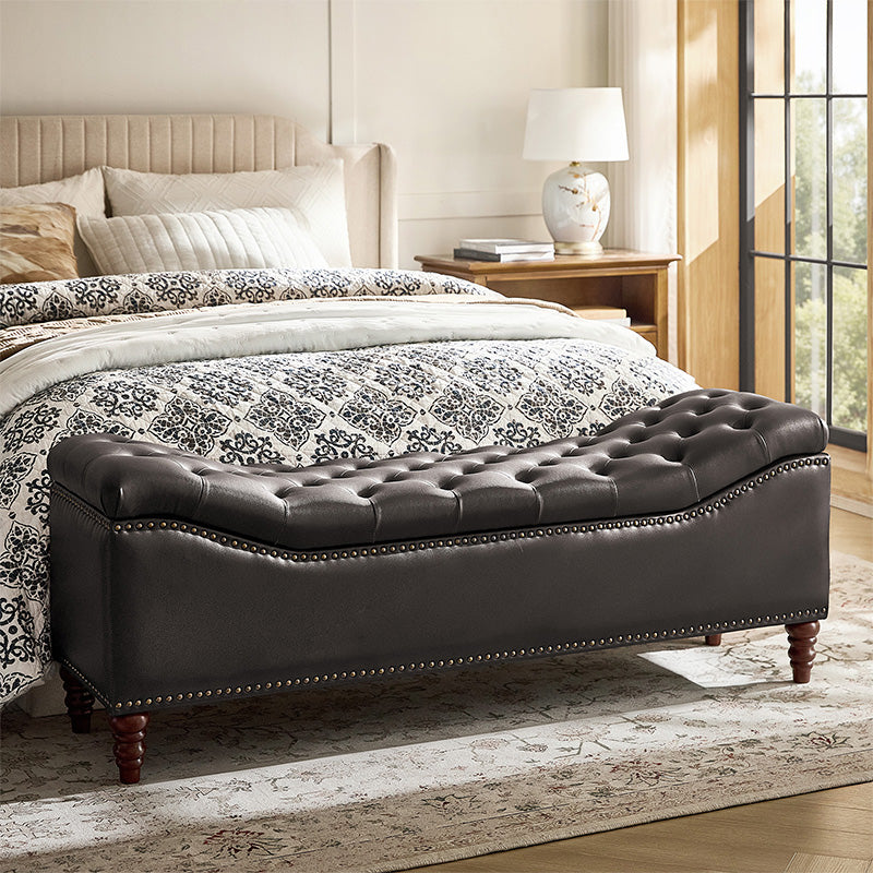 Abner Traditional Upholstered Storage Bench with Button Tufting