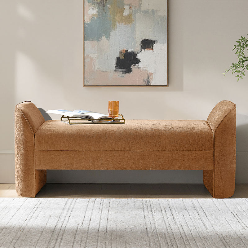 Diana 57" Wide Modern Chenille Upholstered Bench with Piped Edges and Foam Cushion