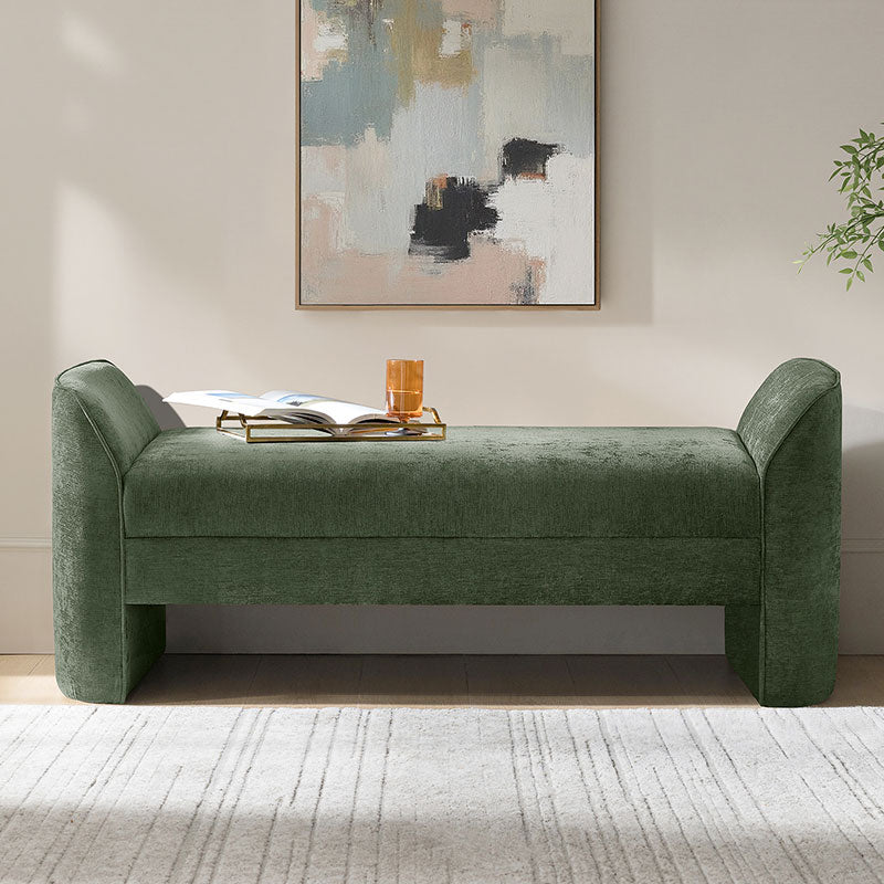 Diana 57" Wide Modern Chenille Upholstered Bench with Piped Edges and Foam Cushion - HULALA HOME