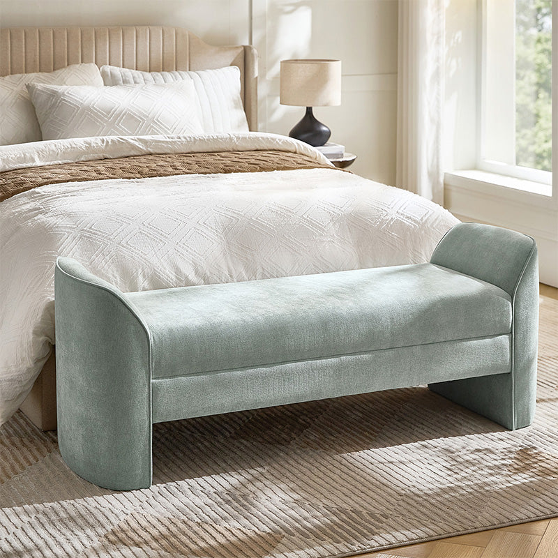 Diana 57" Wide Modern Chenille Upholstered Bench with Piped Edges and Foam Cushion