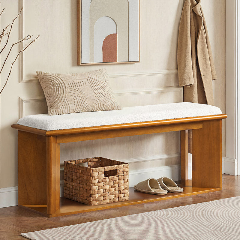 Mid-Century Modern Wood Bench with Open Shoe Storage Shelf - HULALA HOME